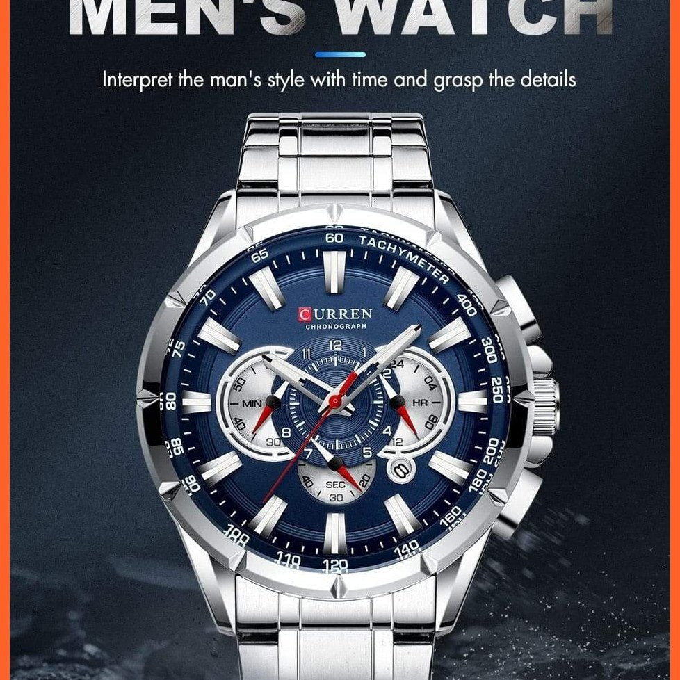 Mens Watches Top Luxury Brand Sport Watch | Blue Chronograph Quartz Man Wristwatches Stainless Steel Wristwatch | whatagift.com.au.