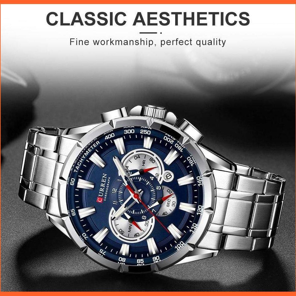 Mens Watches Top Luxury Brand Sport Watch | Blue Chronograph Quartz Man Wristwatches Stainless Steel Wristwatch | whatagift.com.au.