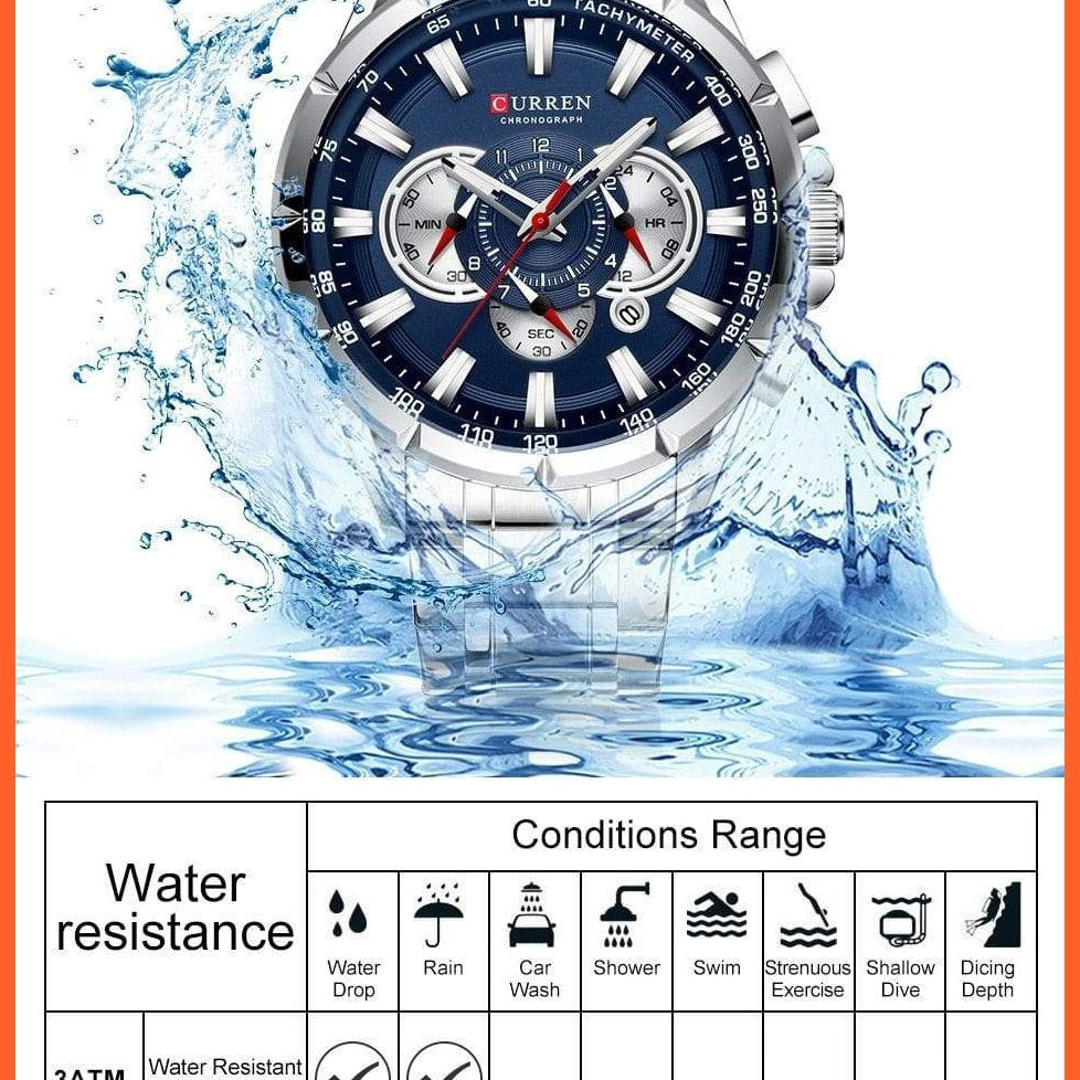Mens Watches Top Luxury Brand Sport Watch | Blue Chronograph Quartz Man Wristwatches Stainless Steel Wristwatch | whatagift.com.au.