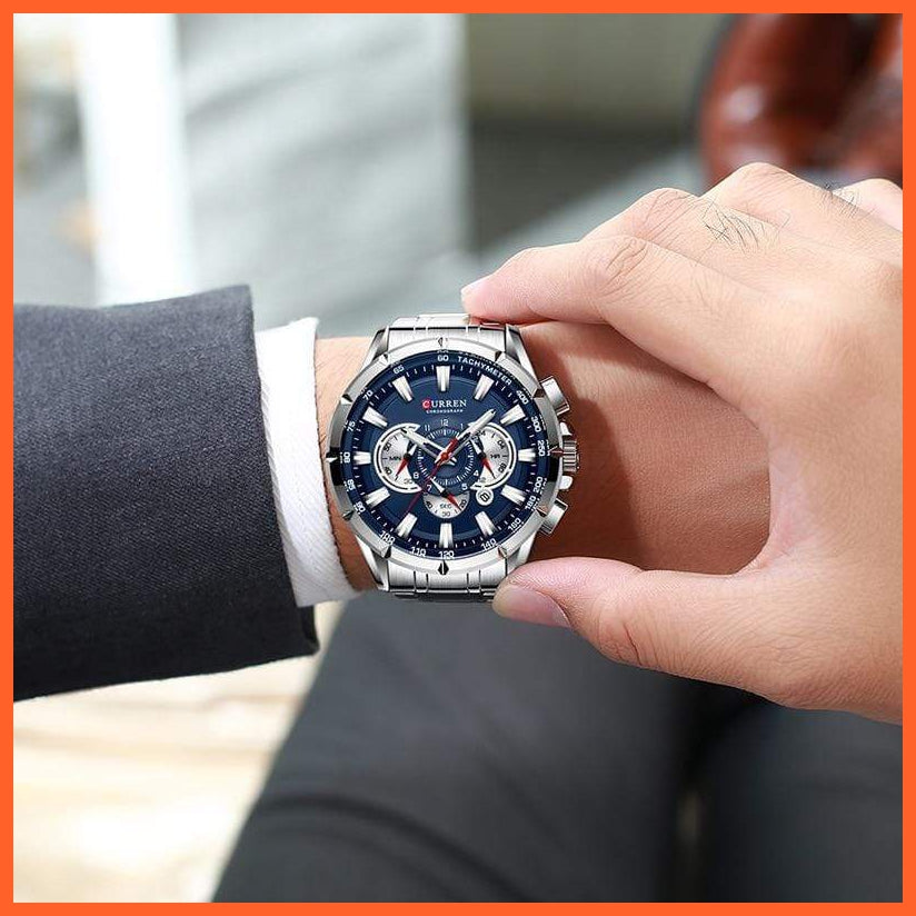 Mens Watches Top Luxury Brand Sport Watch | Blue Chronograph Quartz Man Wristwatches Stainless Steel Wristwatch | whatagift.com.au.