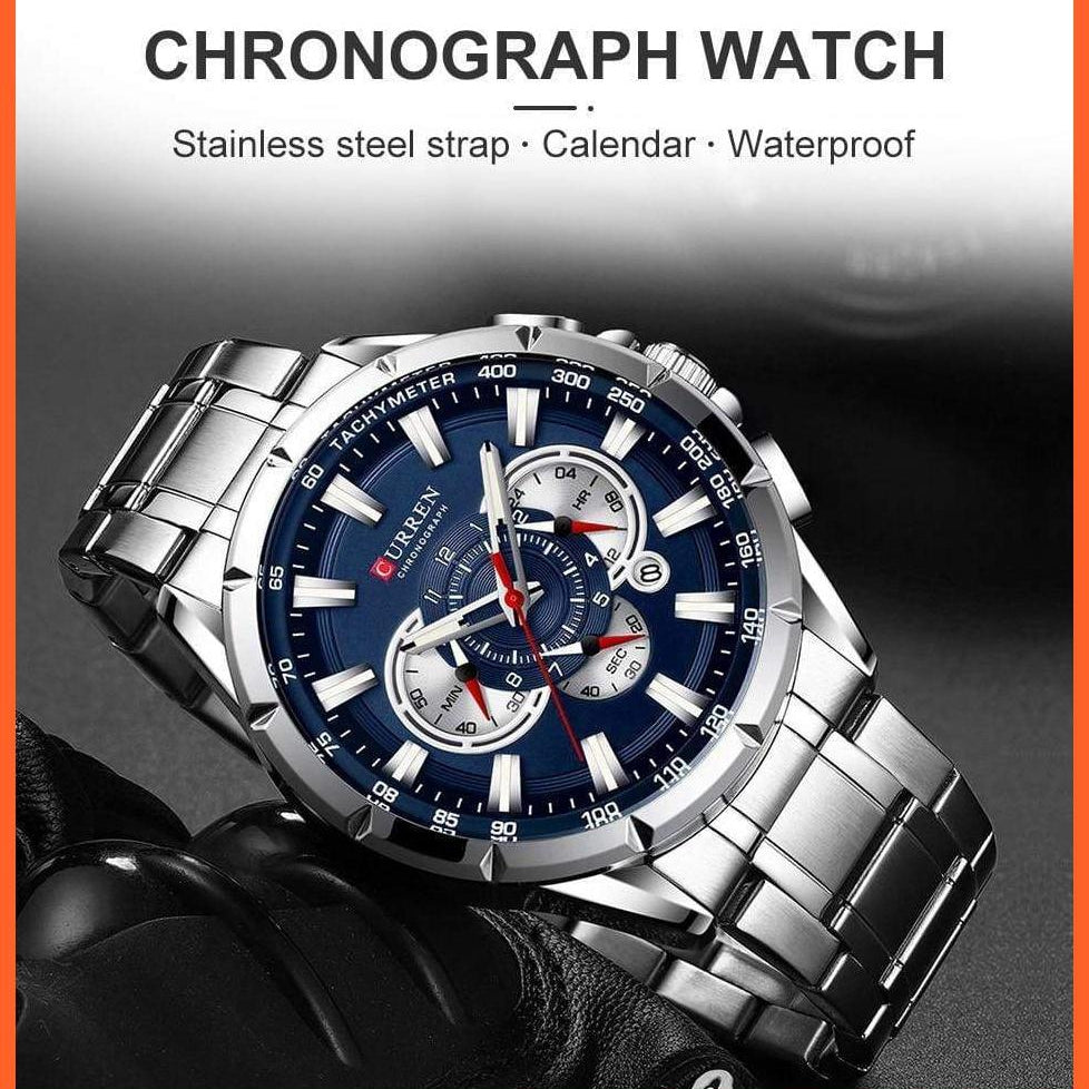 Mens Watches Top Luxury Brand Sport Watch | Blue Chronograph Quartz Man Wristwatches Stainless Steel Wristwatch | whatagift.com.au.