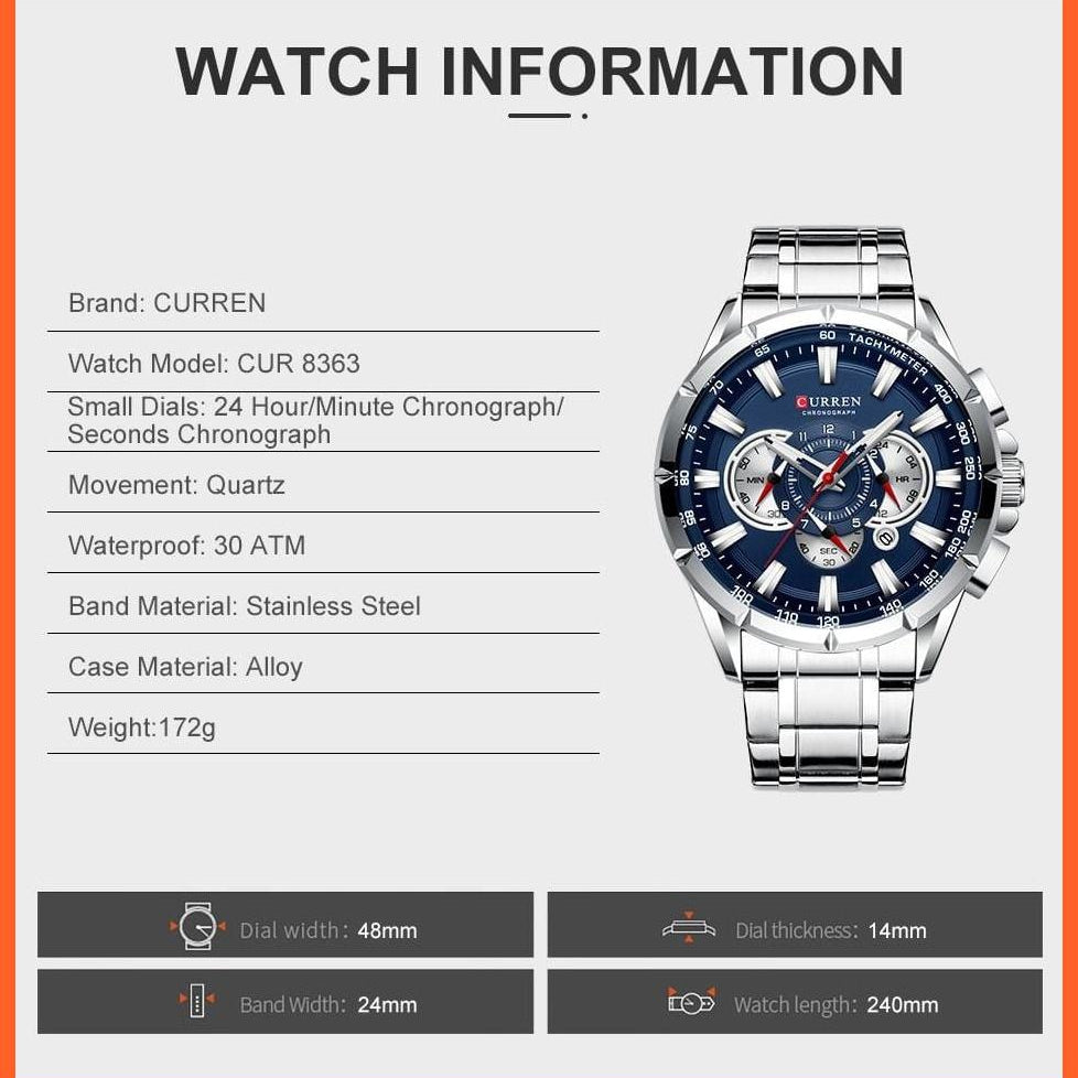 Mens Watches Top Luxury Brand Sport Watch | Blue Chronograph Quartz Man Wristwatches Stainless Steel Wristwatch | whatagift.com.au.