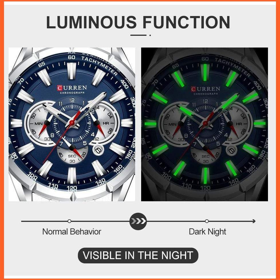 Mens Watches Top Luxury Brand Sport Watch | Blue Chronograph Quartz Man Wristwatches Stainless Steel Wristwatch | whatagift.com.au.