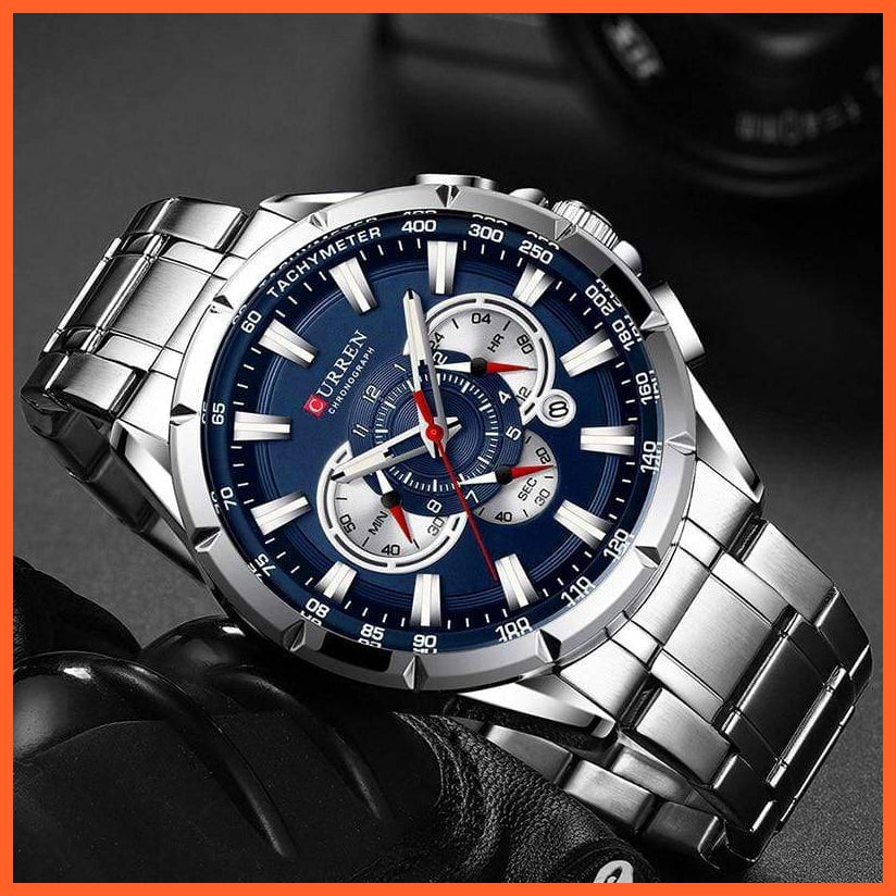 Mens Watches Top Luxury Brand Sport Watch | Blue Chronograph Quartz Man Wristwatches Stainless Steel Wristwatch | whatagift.com.au.