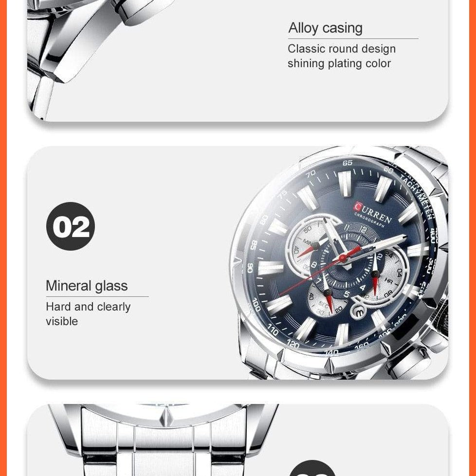 Mens Watches Top Luxury Brand Sport Watch | Blue Chronograph Quartz Man Wristwatches Stainless Steel Wristwatch | whatagift.com.au.