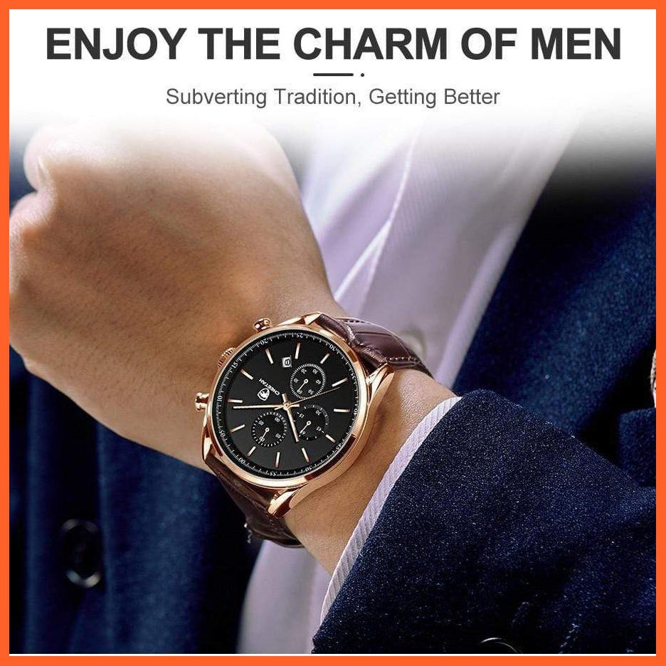 New  Waterproof Quartz Men'S Watches | Chronograph Sport Wristwatch Leather Business Casual Watches With Box | whatagift.com.au.