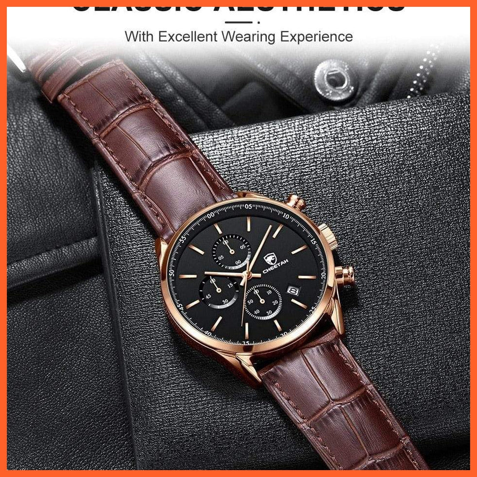 New  Waterproof Quartz Men'S Watches | Chronograph Sport Wristwatch Leather Business Casual Watches With Box | whatagift.com.au.