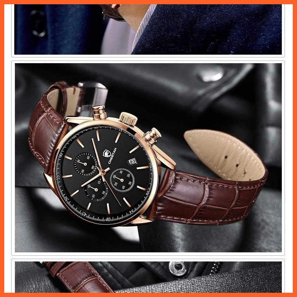New  Waterproof Quartz Men'S Watches | Chronograph Sport Wristwatch Leather Business Casual Watches With Box | whatagift.com.au.