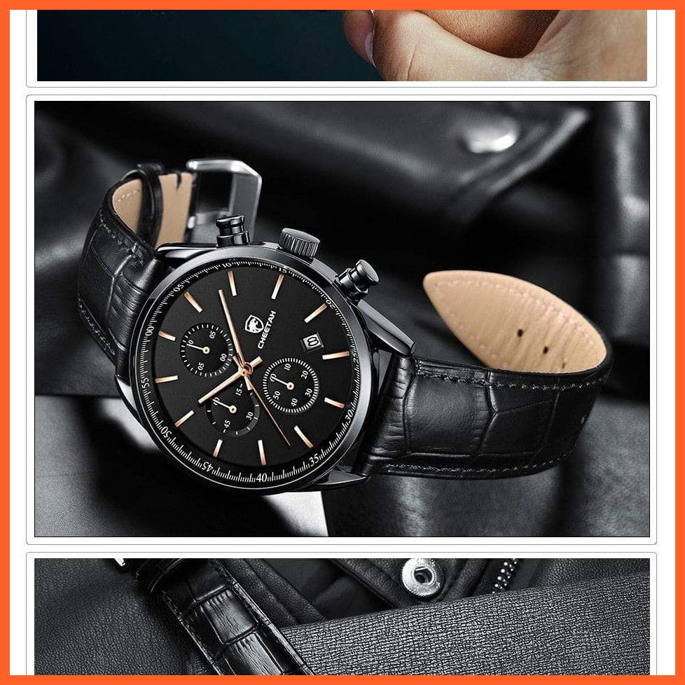 New  Waterproof Quartz Men'S Watches | Chronograph Sport Wristwatch Leather Business Casual Watches With Box | whatagift.com.au.