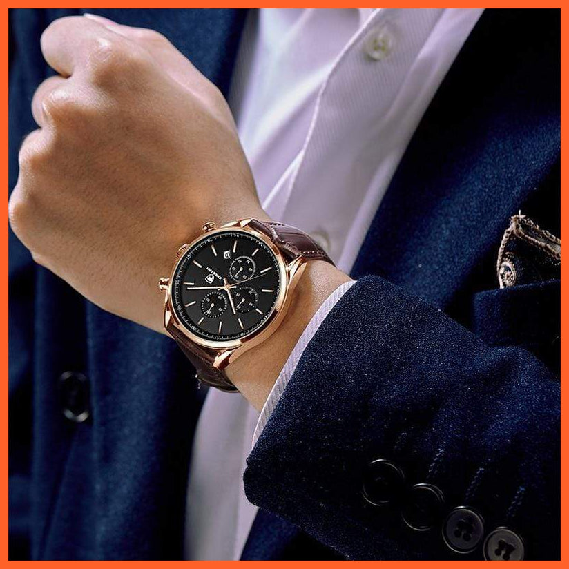 New  Waterproof Quartz Men'S Watches | Chronograph Sport Wristwatch Leather Business Casual Watches With Box | whatagift.com.au.
