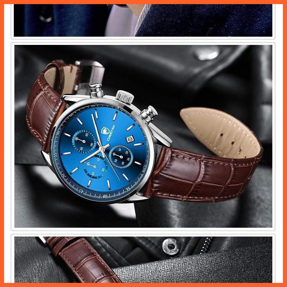 New  Waterproof Quartz Men'S Watches | Chronograph Sport Wristwatch Leather Business Casual Watches With Box | whatagift.com.au.
