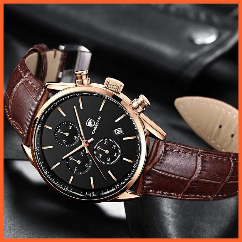 New  Waterproof Quartz Men'S Watches | Chronograph Sport Wristwatch Leather Business Casual Watches With Box | whatagift.com.au.