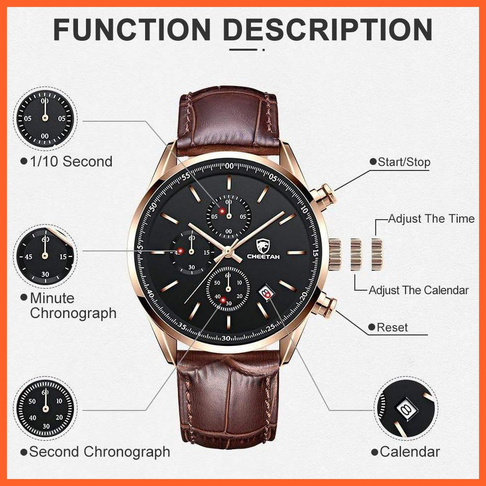 New  Waterproof Quartz Men'S Watches | Chronograph Sport Wristwatch Leather Business Casual Watches With Box | whatagift.com.au.