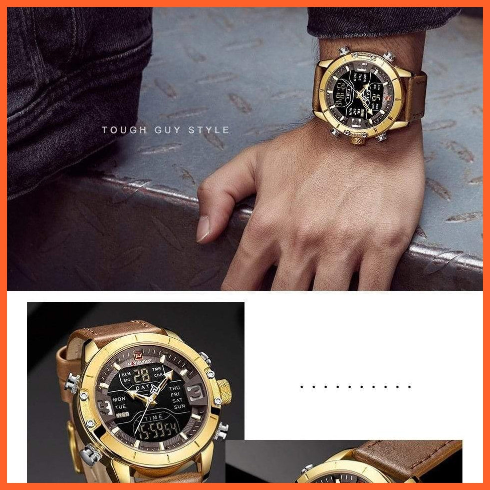 Quartz Watch Men Luxury Brand Led Digital Sport Waterproof Wrist Watches Male Leather Strap Business Gold Watches | whatagift.com.au.
