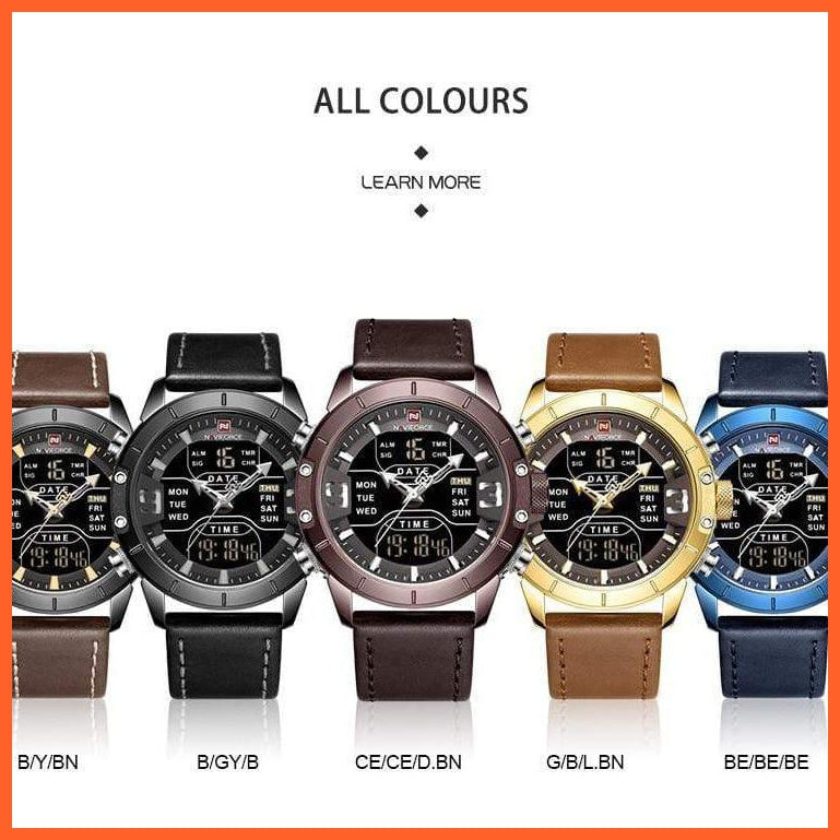 Quartz Watch Men Luxury Brand Led Digital Sport Waterproof Wrist Watches Male Leather Strap Business Gold Watches | whatagift.com.au.