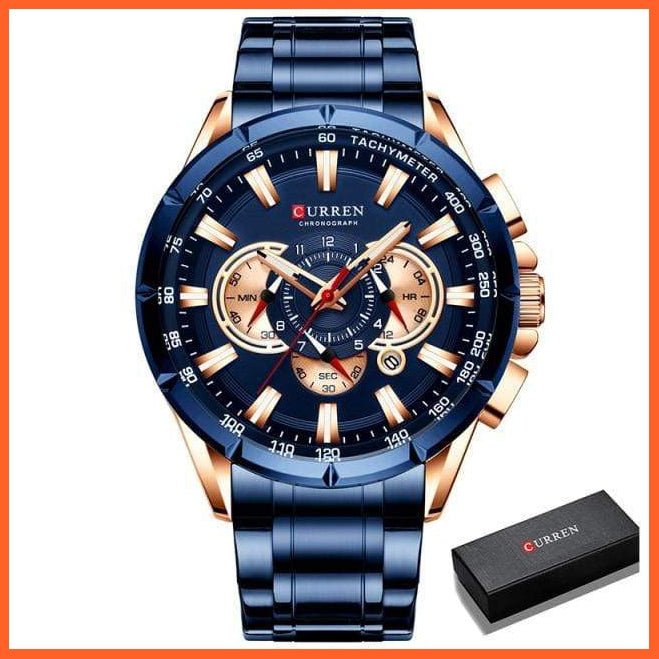 Men'S Watch Top Luxury Brand Big Dial Blue Quartz |  Men Watches Chronograph Sport  Man Stainless Steel Wristwatch | whatagift.com.au.