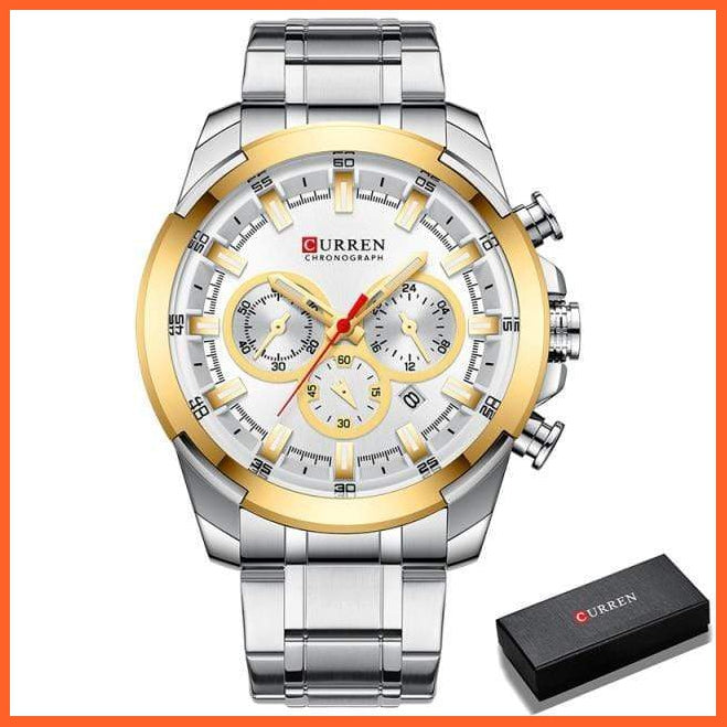 Men’S Watches Top Brand Big Luxury Sports Watch  | Men Military Steel Quartz Wrist Watches Chronograph Gold Design Watch | whatagift.com.au.