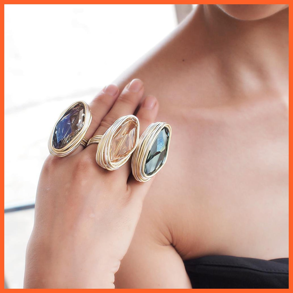 Bohemian Style Metal Wire Big Crystal Rings For Women | whatagift.com.au.