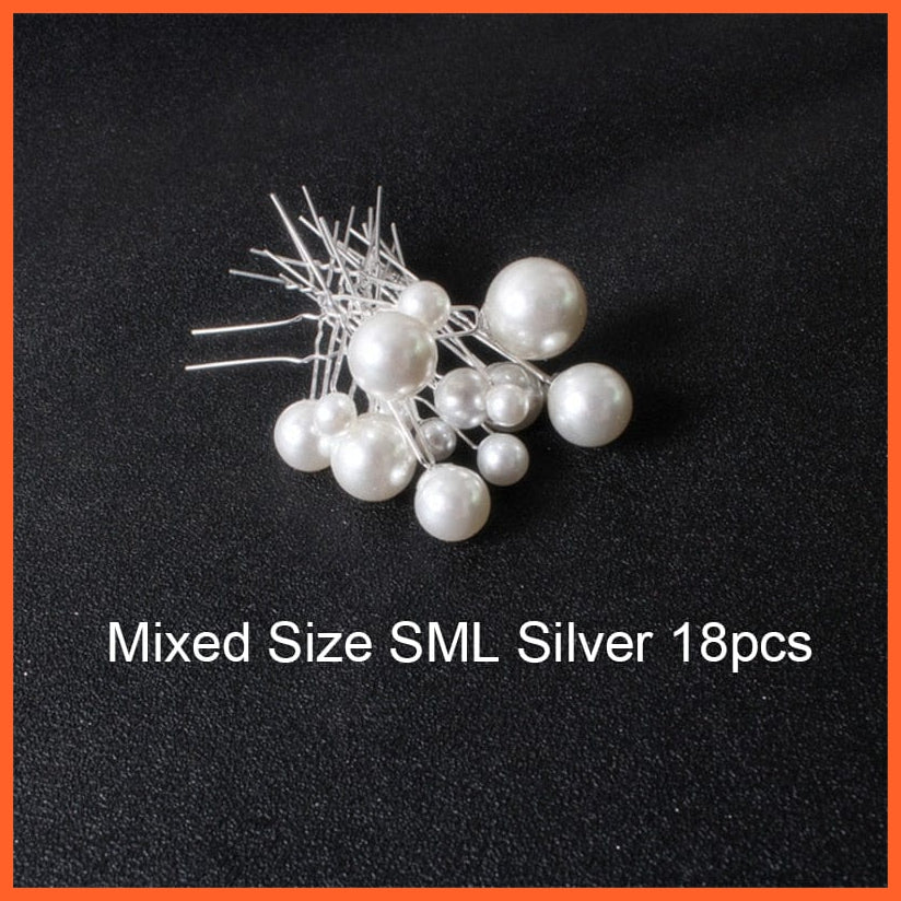 whatagift.com.au Mix Silver 18pcs Women U-shaped Metal Pin | Pearl Bridal Tiara Hairpin | Wedding Accessories
