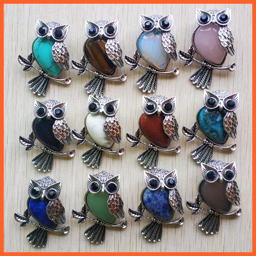 whatagift.com.au mixed Copper Plated Owl Cute Natural Tiger Eye Stone Onyx Opal Pendants