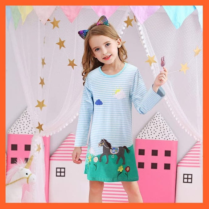 whatagift.com.au MS0269 / 3T Unicorn Rainbow Long Sleeve Children Dress For Girls