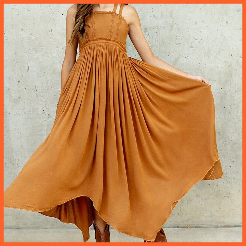 whatagift.com.au Mustard / 3T Plus Size Summer Cotton Slip Dress for Girls | Princess Long Dresses Vestidos