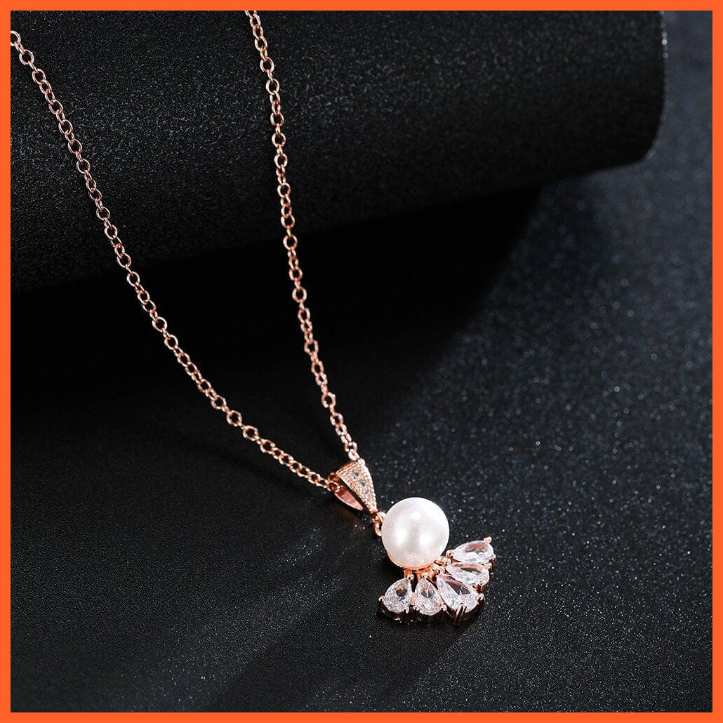 whatagift.com.au N027 Rose Gold Imitation Pearl Drop Earrings with Cubic Zirconia For Women