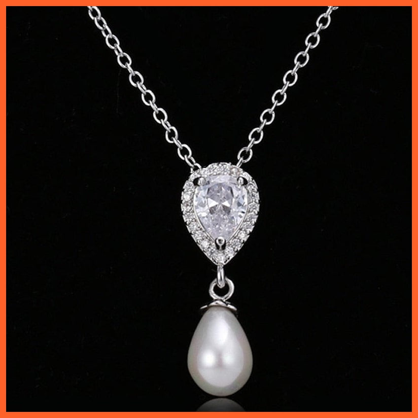whatagift.com.au N146 White Imitation Pearl Drop Earrings with Cubic Zirconia For Women