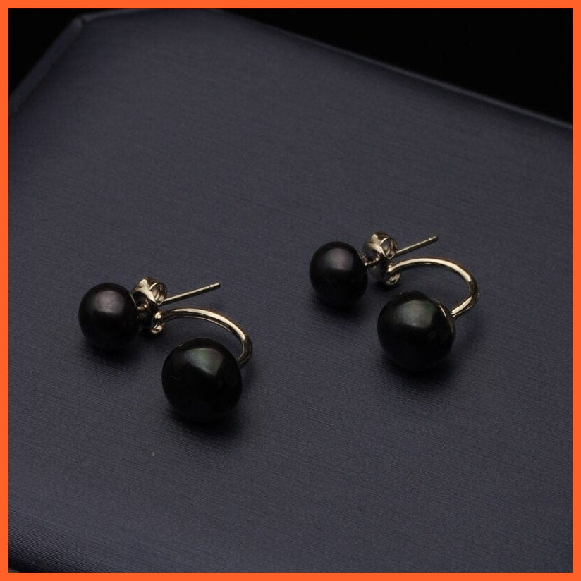 whatagift.com.au Natural Double Pearl White and Black Stud Earrings for Women