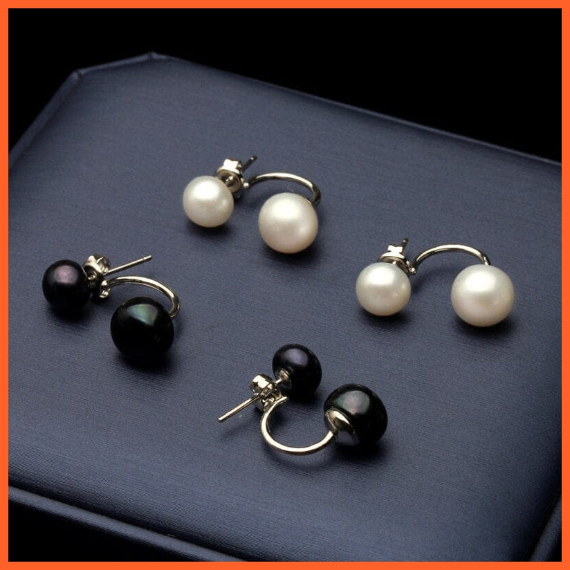 whatagift.com.au Natural Double Pearl White and Black Stud Earrings for Women