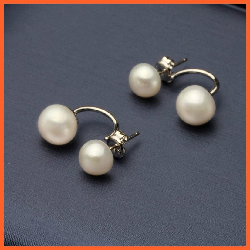 whatagift.com.au Natural Double Pearl White and Black Stud Earrings for Women