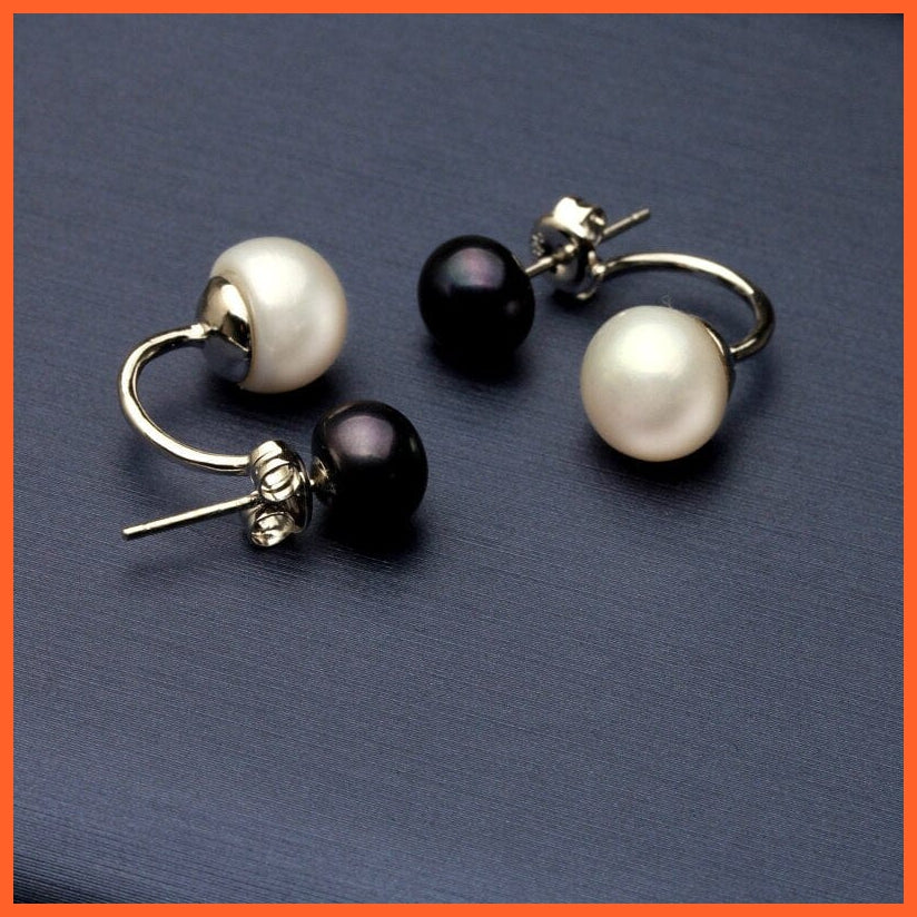 whatagift.com.au Natural Double Pearl White and Black Stud Earrings for Women