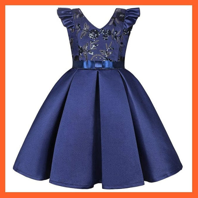 whatagift.com.au Navy 2 / 2-3y(size 100) Girl Flower Sequins Dress For Princess Party