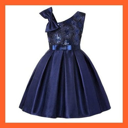 whatagift Navy / 2-3y(size 100) Princess Party Girls Flower Sequins Dress