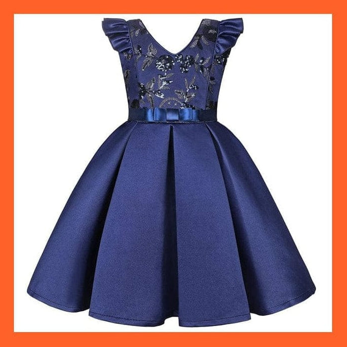 whatagift Navy 2 / 4-5y(size 120) Princess Party Girls Flower Sequins Dress