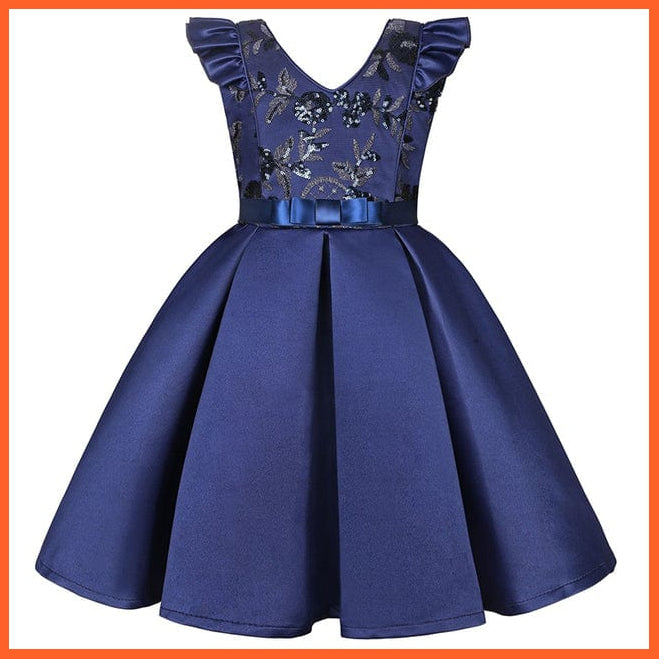 whatagift.com.au Navy 2 / 8-9y(size 150) Girl Flower Sequins Dress for Princess Party