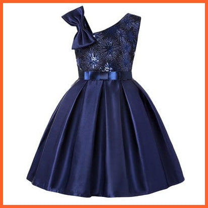 whatagift.com.au Navy / 7-8y(size 140) Girl Flower Sequins Dress for Princess Party