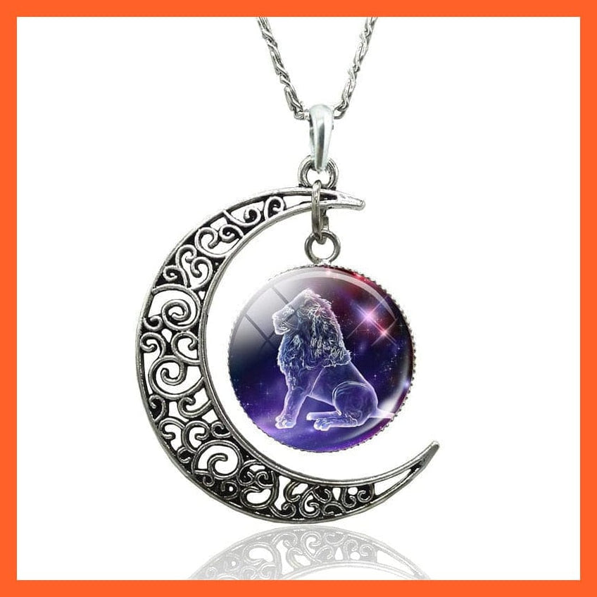 whatagift.com.au necklace 12 Constellation Zodiac Sign In Cabochon Glass With Crescent Moon Necklace