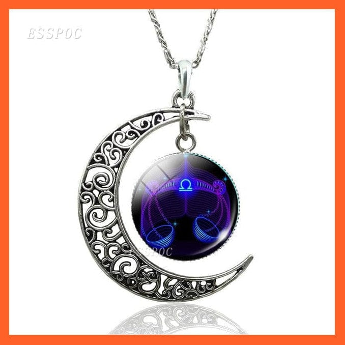 whatagift.com.au necklace 12 Constellation Zodiac Sign In Cabochon Glass With Crescent Moon Necklace
