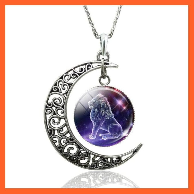 whatagift.com.au necklace 12 Constellation Zodiac Sign In Cabochon Glass With Crescent Moon Necklace