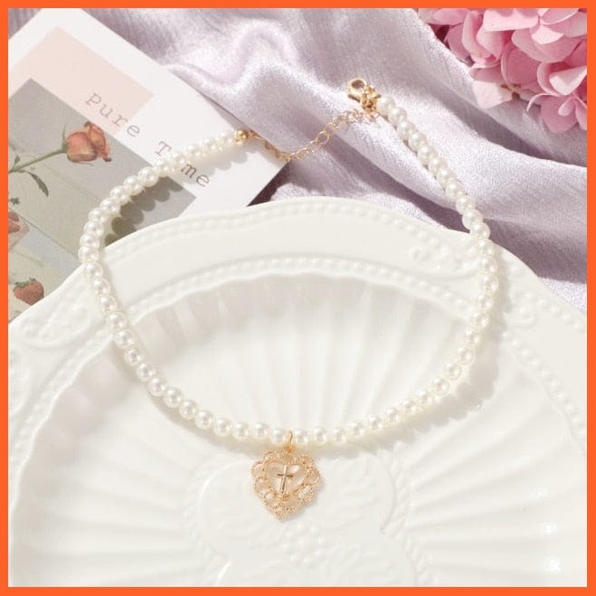 Gold Silver Pearl Heart Shaped Pendant Choker Necklace For Women | whatagift.com.au.