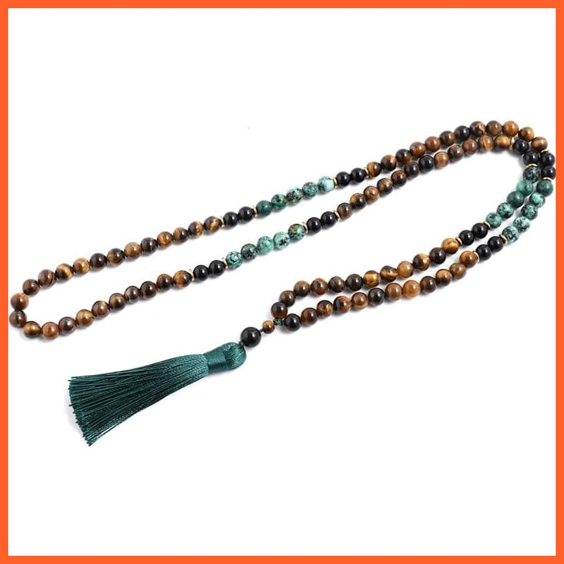 Yellow Tiger Eyes African Turquoise Black Onyx Neck Piece| Beaded Tassel Handmade Necklace | whatagift.com.au.