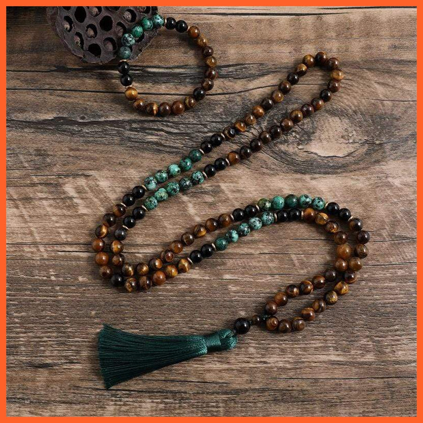 Yellow Tiger Eyes African Turquoise Black Onyx Neck Piece| Beaded Tassel Handmade Necklace | whatagift.com.au.