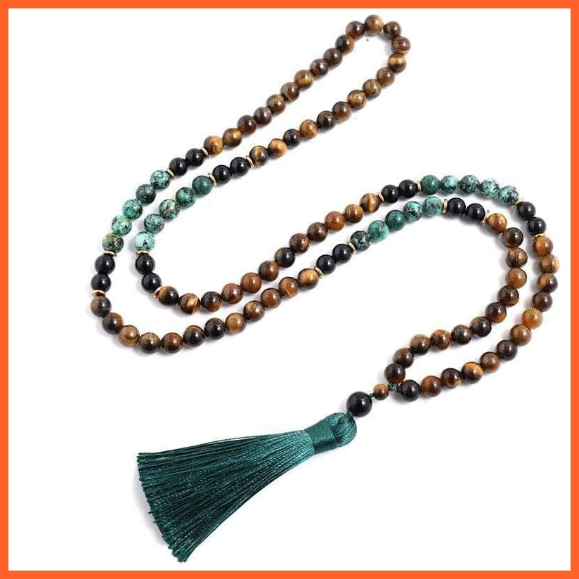 Yellow Tiger Eyes African Turquoise Black Onyx Neck Piece| Beaded Tassel Handmade Necklace | whatagift.com.au.