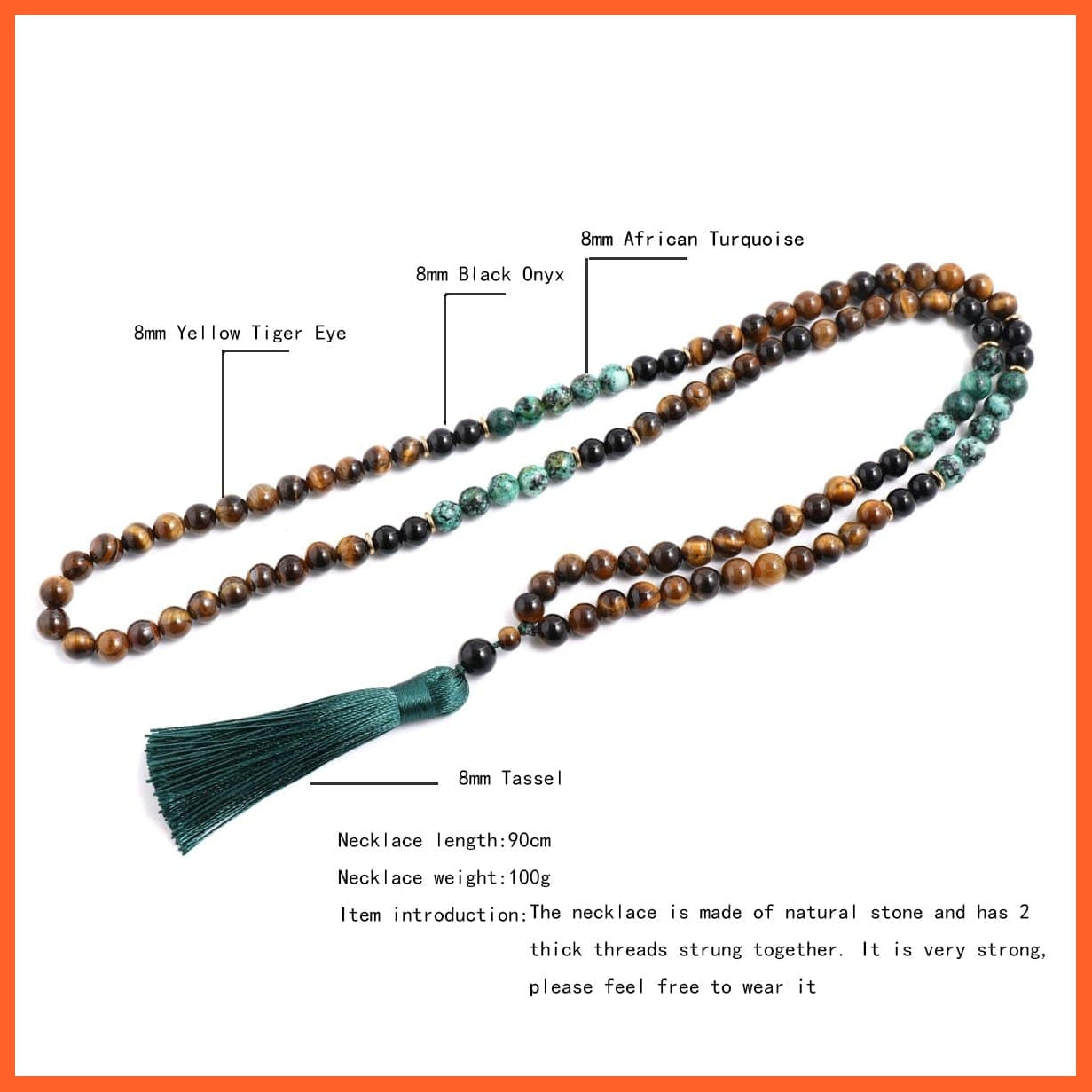 Yellow Tiger Eyes African Turquoise Black Onyx Neck Piece| Beaded Tassel Handmade Necklace | whatagift.com.au.
