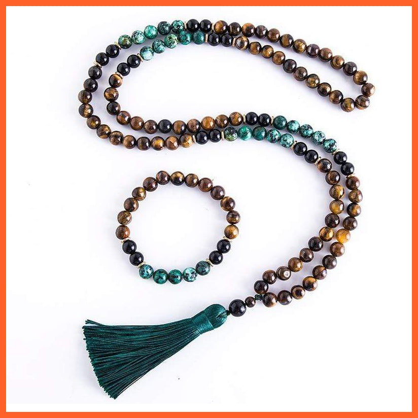Yellow Tiger Eyes African Turquoise Black Onyx Neck Piece| Beaded Tassel Handmade Necklace | whatagift.com.au.