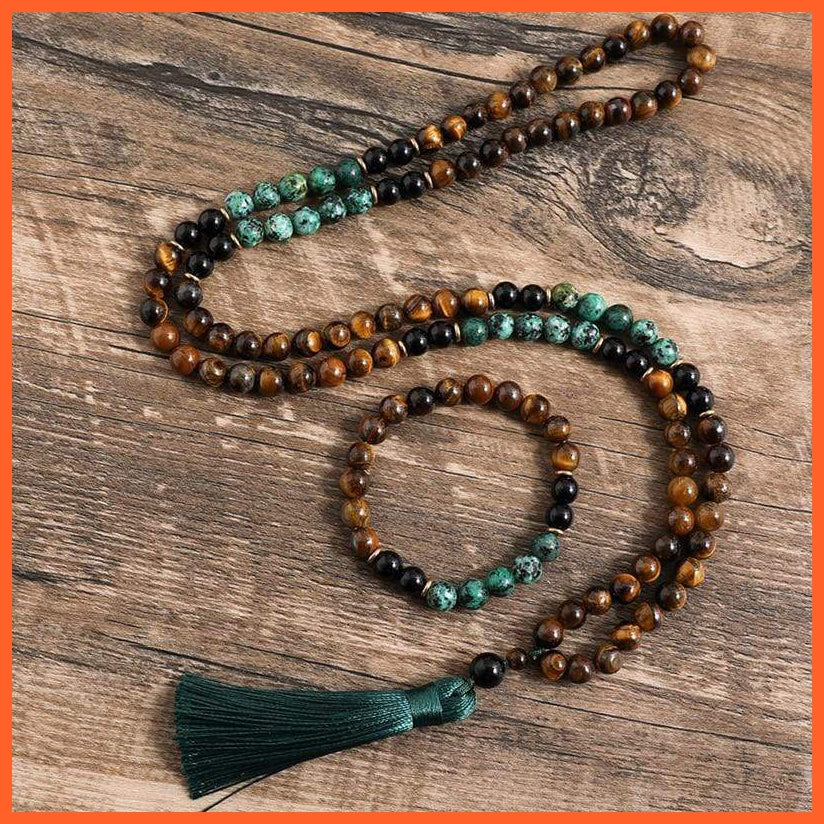 Yellow Tiger Eyes African Turquoise Black Onyx Neck Piece| Beaded Tassel Handmade Necklace | whatagift.com.au.