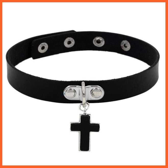 Leather Heart, Cross, Round, Evil Eye Shaped Pendant Choker Necklace For Women | whatagift.com.au.