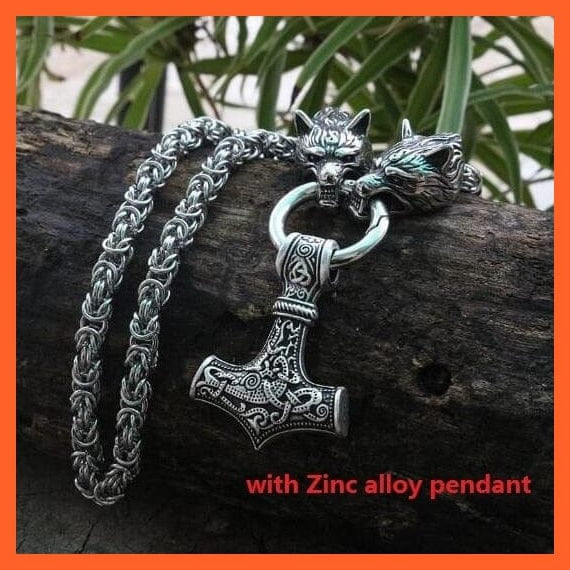 whatagift.com.au necklace a / 50cm Viking Wolf Head With Thor'S Hammer Mjolnir Alloy Pendant Necklace