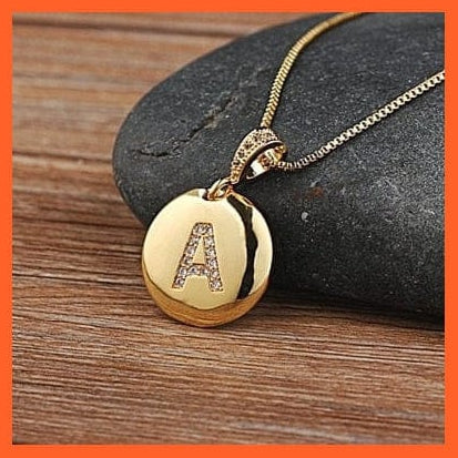 whatagift.com.au necklace A Gold Plated Round Shaped Pendant Initial 26 Letters Pendent Necklace